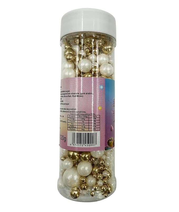 Gold Pearl Sugar Sprinkles, Edible Candy Sprinkles, Cake Toppers and Cake Decorations, Mix Size, Cookie Decorating, Ice Cream, Wedding Party Valentines Easter Supplies, 120g/4.2oz (Gold White)