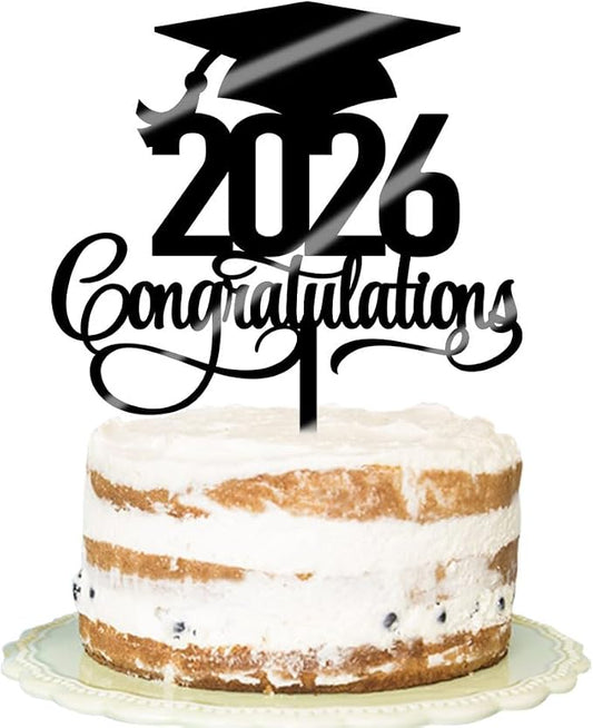 Acrylic 2026 Congratulations Graduation Cake Topper,Congrats Grad Cake Decor - 2026 High School/College/Senior Graduation Party Decorations Supplies(2026Congratulations Acrylic black)