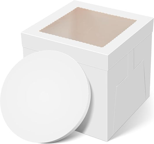 Kootek Cake Box with Board Drum, 12x12x12 Inches Tall Bakery Box with Window, Disposable Cake Container with Lid for Cake, Treat Cookie Dessert, Pastry, Birthday Party, Weddings