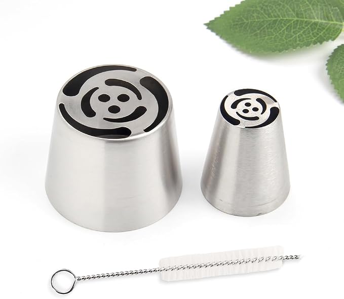 14 PCS Russian Piping Tips Set,Stainless Steel Icing Nozzles for Cake Decorating, Cream Flower Bouquet DIY Cookies, Desserts Baking Tools 1 XXL, 1 XL, 1 Medium Leaf, 10 Piping Bags, 1 Brush