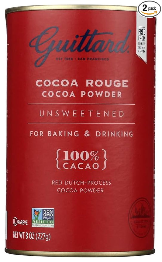E Guittard Cocoa Powder, Unsweetened Rouge Red Dutch Process Cocoa, Two (2) 8oz Cans