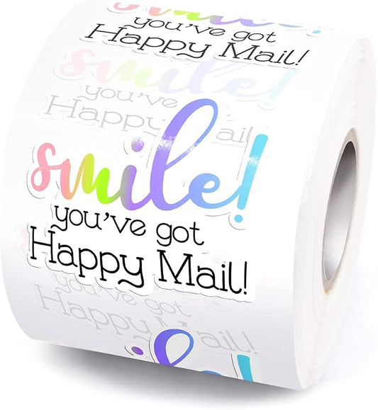 Funny Smile You've Got Happy Mail Stickers,Happy Mail Business Order Gift Box Sticker, Small Business Packaging Stickers, 500 PCS