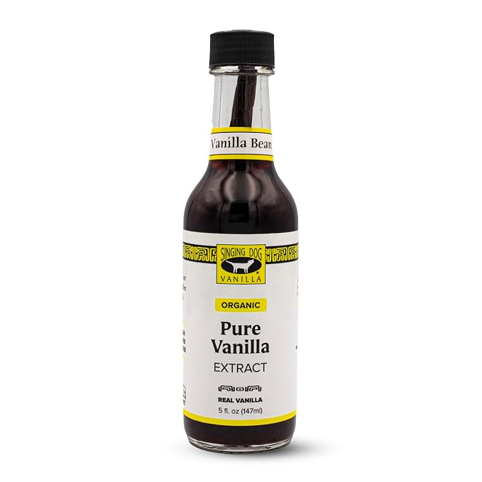 Singing Dog Vanilla Organic Pure Vanilla Extract, 5 fl oz - Whole Vanilla Bean Inside, USDA Organic - Non-GMO, Gluten-Free, Kosher Pareve, Vegan