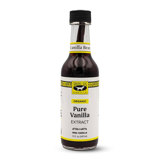 Singing Dog Vanilla Organic Pure Vanilla Extract, 5 fl oz - Whole Vanilla Bean Inside, USDA Organic - Non-GMO, Gluten-Free, Kosher Pareve, Vegan