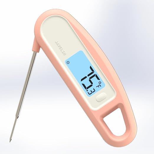 Lavatools PT12B Javelin 2 Ultra Fast Digital Instant Read Meat Thermometer for Grill and Cooking, 3" Probe, Compact Foldable Design, 1.5" Backlight Display, Water Resistant-Rhubarb