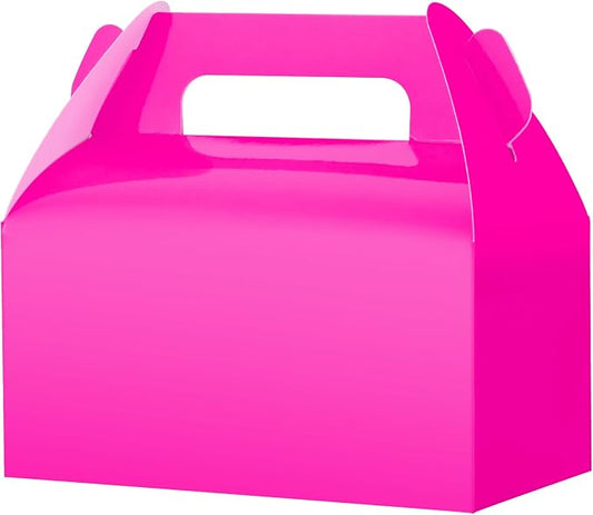 UnicoPak 30 Pack Hot Pink Party Favor Bag Boxes, Gable Gift Boxes with Handles for Candies, Treats, Goodies, Ideal for Girl Theme Birthday Party Bridal Shower Wedding Valentine's Day – 6.5x3.5x3.5 Inches