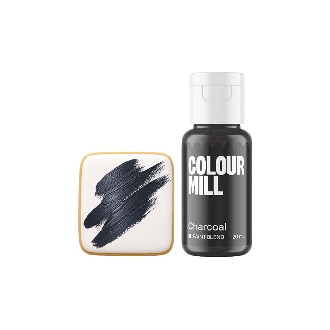 Colour Mill Edible Food Paint – Vibrant Cake & Fondant Decorating Colors for Cookies, Chocolate, Royal Icing & Desserts 20 Milliliters - Metallic Charcoal