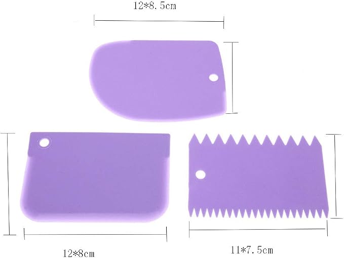 3 Pcs Cake Scraper Smoother Set, Cake Icing Smoother Tool for Cake Decorating, Plastic Dough Scraper Flexible Bowl Scraper for Baking