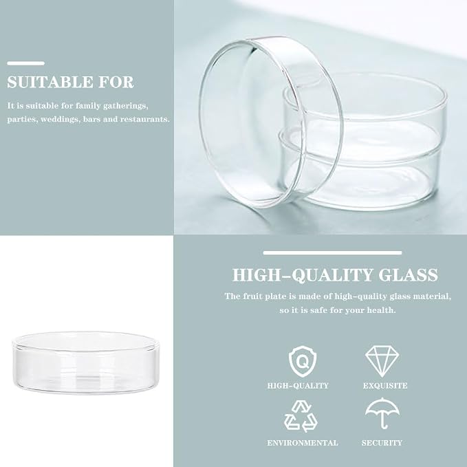 OSALADI Mini Glass Bowls Prep Serving Candy Dishes Cake Plate Ice Cream Cup Reptile Feeding Dish Tray for Kitchen Dessert Dips Sauces Condiments, Transparent, 8.8X8.8X2.6CM, UFU5211T25E17V