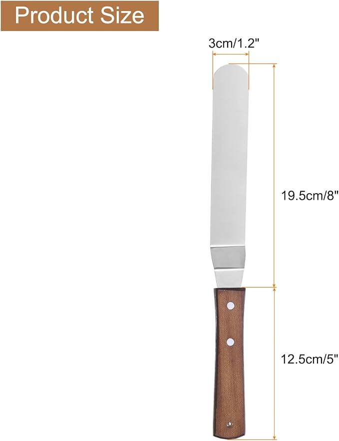 uxcell Icing Spatula with 8 Inch Stainless Steel Bent Blade Cake Angled Scraper Offset Frosting Spatula with Wood Handle for Cake Decorating, Smoothing Frosting, Baking, Wood Color