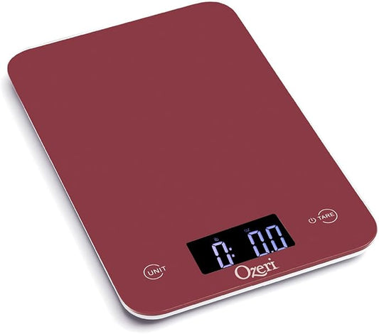 Ozeri Touch Professional Tempered Glass Digital Kitchen Scale, Red Engine