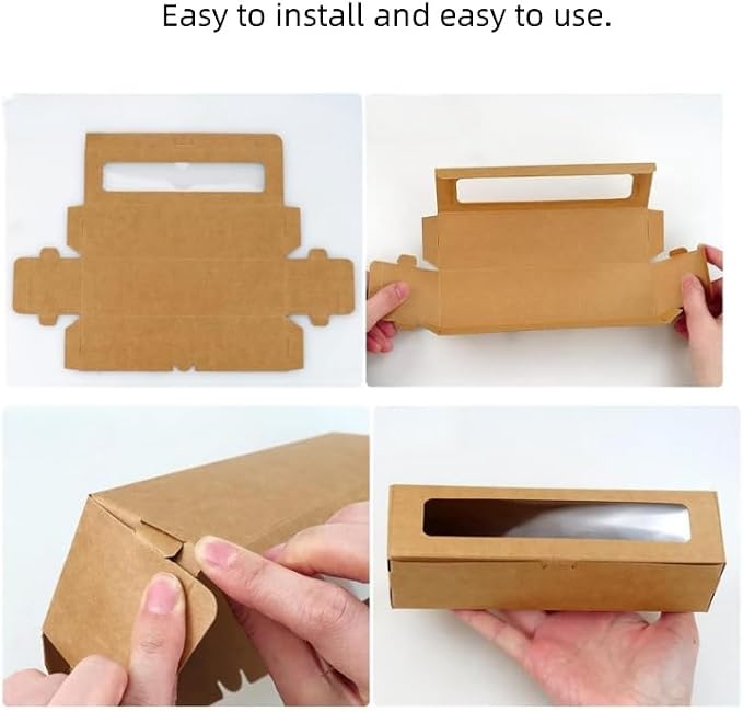 20 Pcs Brown Kraft Muffin Boxes,2x2x7 Small Pastry Boxes with Window,Small Bread Box,For Macaron,Cookies,Candy,Chocolate,Baked Goods Packaging Takeout Boxes