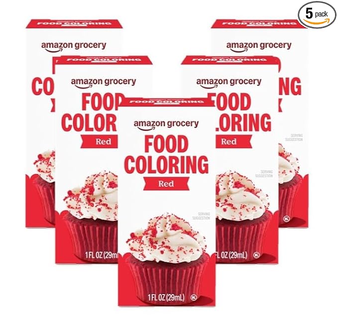 Amazon Fresh, Red Food Coloring (Previously Happy Belly, Packaging May Vary), 1 Fl Oz (Pack of 5)