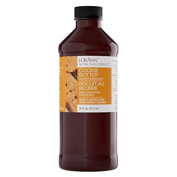 LorAnn Oils Cookie Butter Bakery Emulsion: True Essence, Ideal for Boosting Fruit Tones in Cakes, Cookies & Desserts, Gluten-Free, Keto-Friendly, Extract Substitute Essential for Your Kitchen, 16 Oz