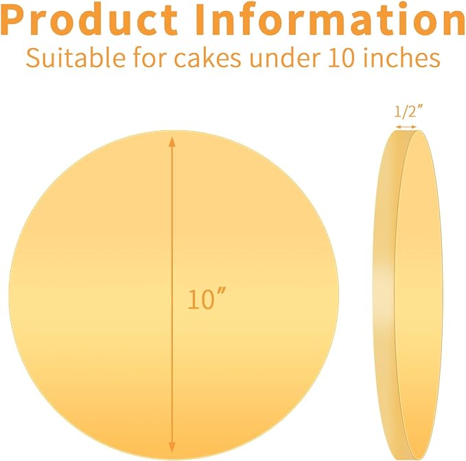 10-Pack 10in Round Gold Cake Drum Board 10 Inch Sturdy 1/2 Inch Thick Full Wrap Edge Cake Base for Heavy Tiered Cakes(Gold 10inch/10pcs)