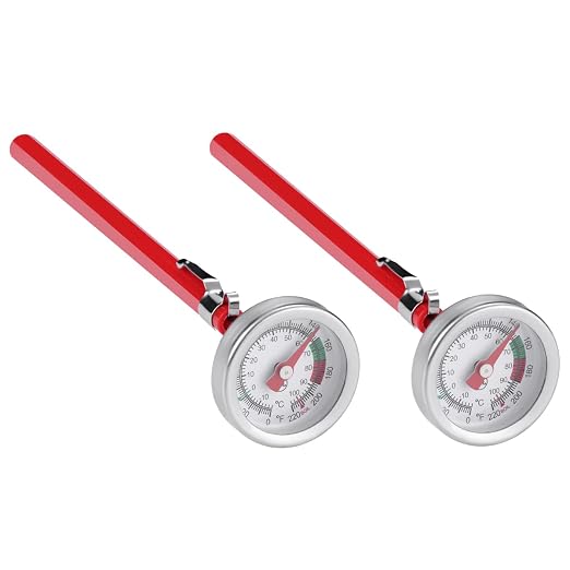 2 Pack Instant Read Pocket Milk Frothing Thermometer with1 inch Dial 5 inch Probe Clip,Best Instant Read Food for The Coffee Drinks,Chocolate Milk Foam (Color Dial)