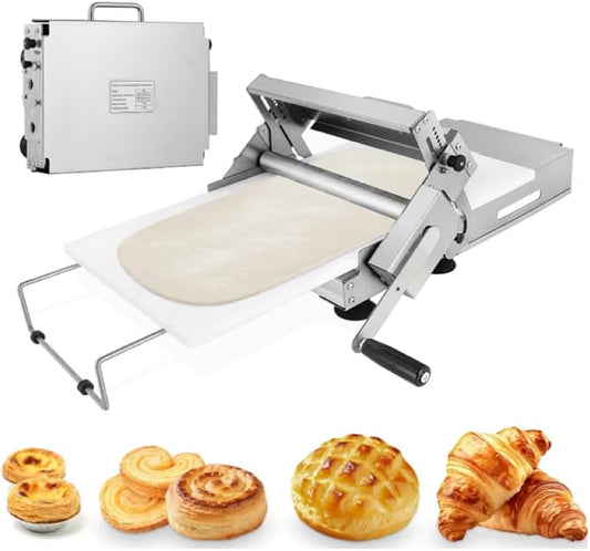 304 Stainless Steel Folding Dough fondant Sheeter with 23.62" x 11.81" Sheeter Board fondant non-stick roller Manual Dough Roller with 1-20mm Adjustable Thickness