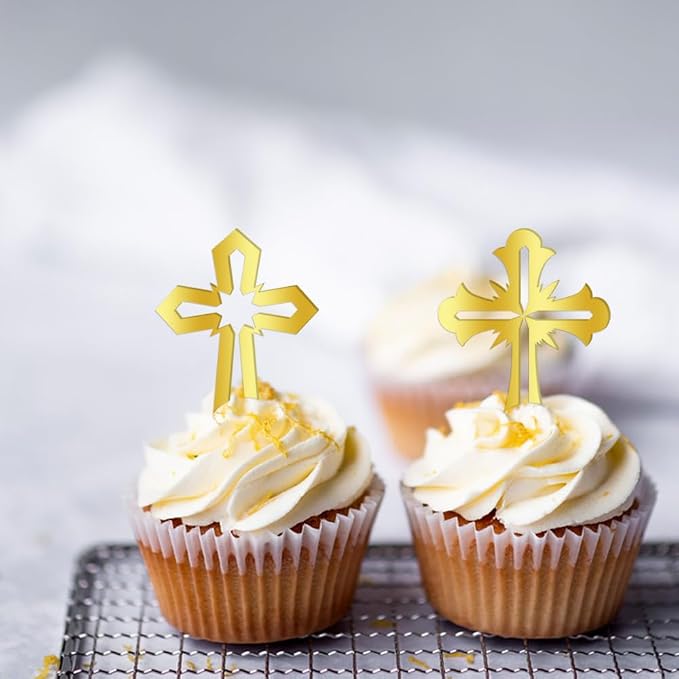 10 Pieces Gold glitter Acrylic Cross Cake Topper,Baptism,First Communion,Baby shower cake topper,Religious cake decorations