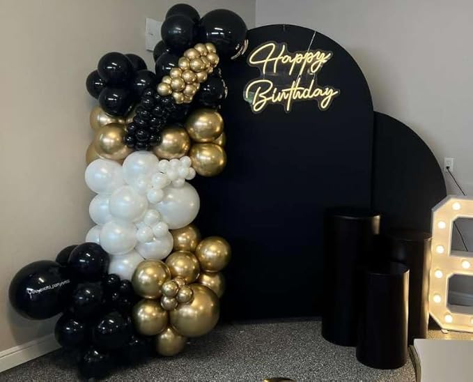 Black and Gold Balloon Arch Garland Kit with Star, 22 18 12 10 5in Different Size Black Metallic Gold White Latex Balloons for Birthday Anniversary 2026 Graduation New Year Party Decoration