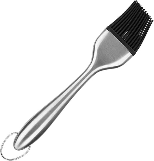 Jeffergarden Basting Brush Silicone BBQ Oil Brush for Grilling with Stainless Steel Handle and Hook for Even Brushing Roasting Food 30cm (Straight handle 20cm)