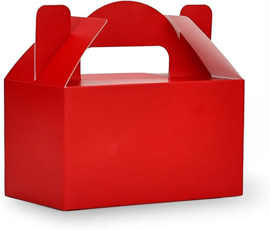 Aosric Small Red Gable Boxes 3.5 x 3.5 x 6.3 In, 30 Pack | Premium Cardstock Favor Boxes with Handles for Christmas, Valentine's Day, Holiday Parties, Candy, Cookies & Gift Packaging