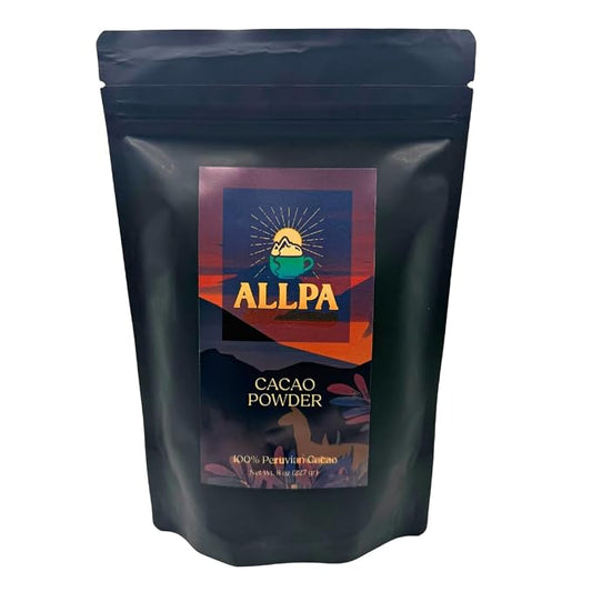 Allpa Peruvian Cacao Powder 8 oz, 100% Pure Unsweetened Single Origin Cacao from San Martin, Peru, Non-Alkalized, Lightly Roasted, Vegan, Gluten Free, Great for Smoothies, Baking & Hot Chocolate