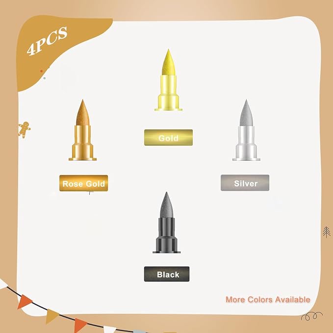 ZJSJSP Edible Metallic Markers,Food Shimmering Color Pen,Fine and Thick Tip Food Upgrade for Cookies/Cakes/Fondant/Baking Decorating/Drawing(4PCS) (Gold, Silver, Rose Gold, Black, 4PCS)