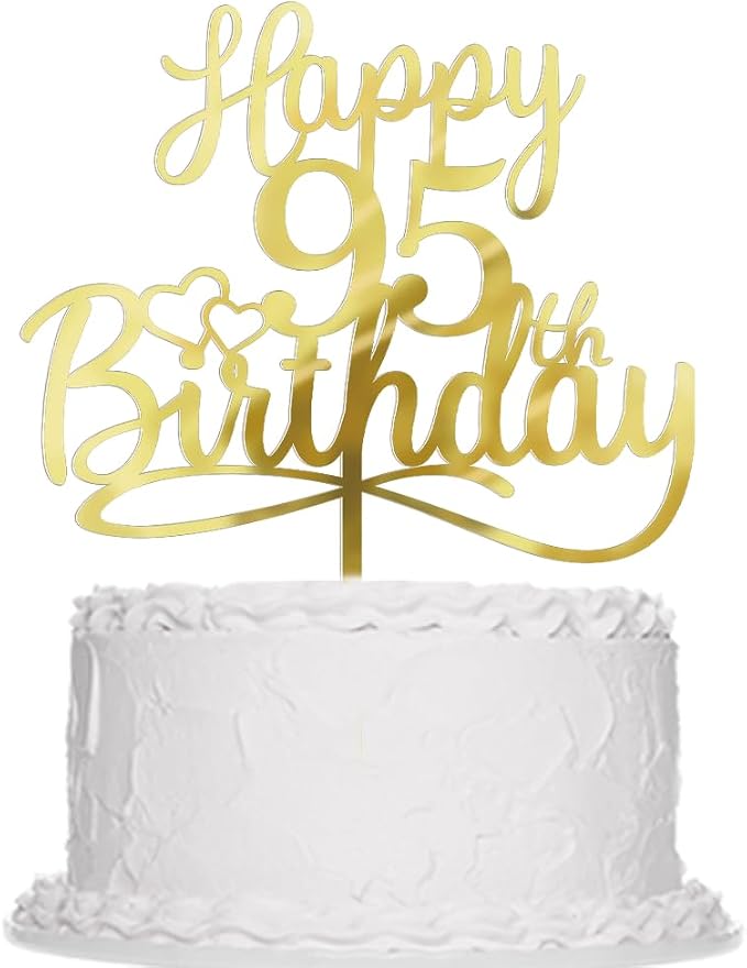 Sleyberoy Acrylic Happy 95th Birthday Cake Topper- Hello 95,Cheers to 95 Years,95th Anniversary/Birthday Party、 men and women Happy Ninety-five Birthday Selected cake decoration (95th)