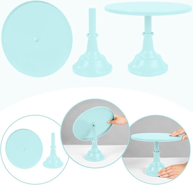 3 Pcs Cake Stand Set Metal Round Cake Holder Cupcake Stands 8/10/12 inch Blue Dessert Display Stands Dessert Table Decorations for Birthday Parties, Baby Shower,Wedding Banquets and Anniversary