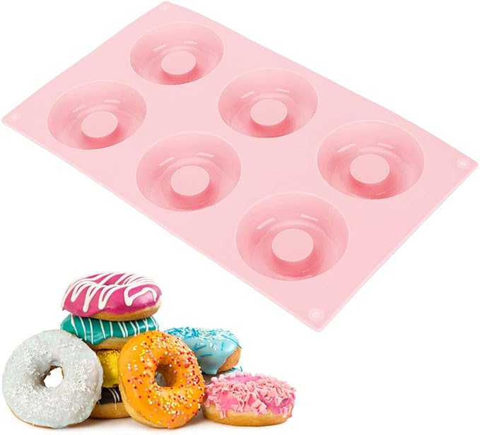 aqxreight 6 Cavity Silicone Donut Baking Pan Tray with Easy Release Reusable Biscuit Kitchen Tool for Cakes Donuts Candies Pink Blue Dessert Maker (Pink)
