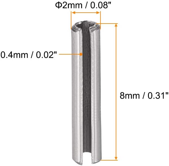 uxcell Slotted Spring Pin - M2 x 8mm 304 Stainless Steel Split Spring Roll Dowel Pins Plain Finish 20Pcs