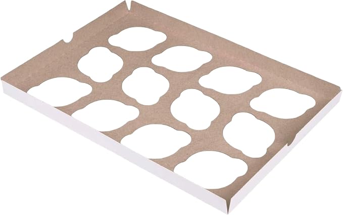 10 Pack 12-Cupcake Inserts for 14 x 10 Bakery Boxes, Reversible White Kraft | Holds Standard Cupcakes Securely