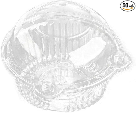 50Pcs Individual Clear Plastic Cupcake Containers - Cupcake Holders with Transparent Lids, Clear Dessert Boxes for Cupcakes, Single Cupcake Box for Holiday Treats, Weddings, Baby Showers and Parties