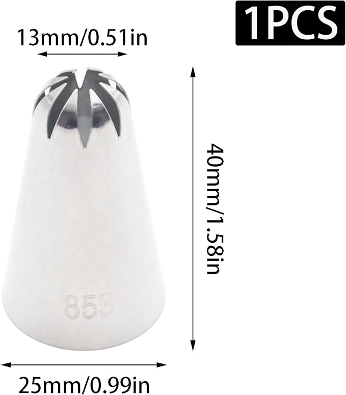 Piping Tip of Model 853, Stainless Steel Icing Nozzles | Cake Baking Tools for Buttercream, Birthday Cake, Cookie Icing, Cupcake or DIY Art (853)