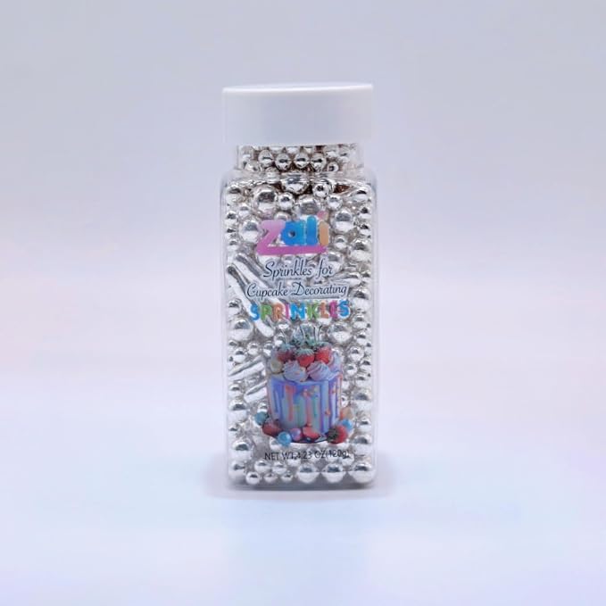 Silver Pearl Sugar Sprinkles, Baking Decorations | 26 Styles Mixed Size Round, For Cakes, Cupcakes, Cookies, Donuts & Ice Cream, Food Grade Pearl Cake Toppers