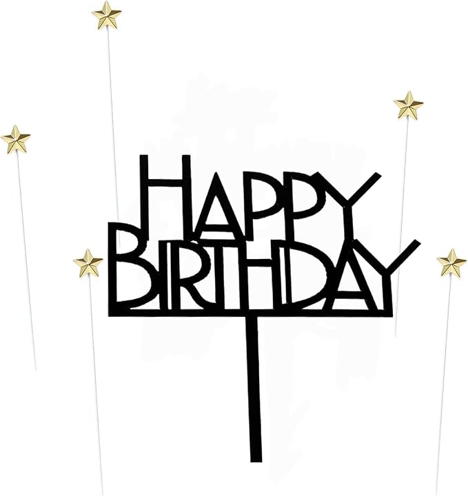 Happy Birthday Cake Topper Birthday cake Topper Decoration Supplies (Black B)