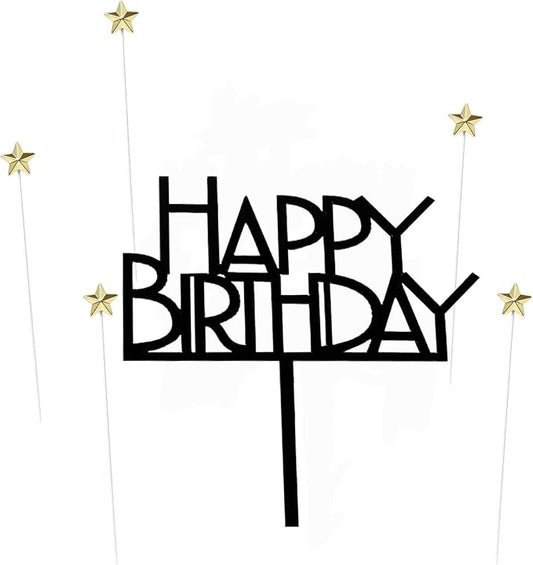 Happy Birthday Cake Topper Birthday cake Topper Decoration Supplies (Black B)