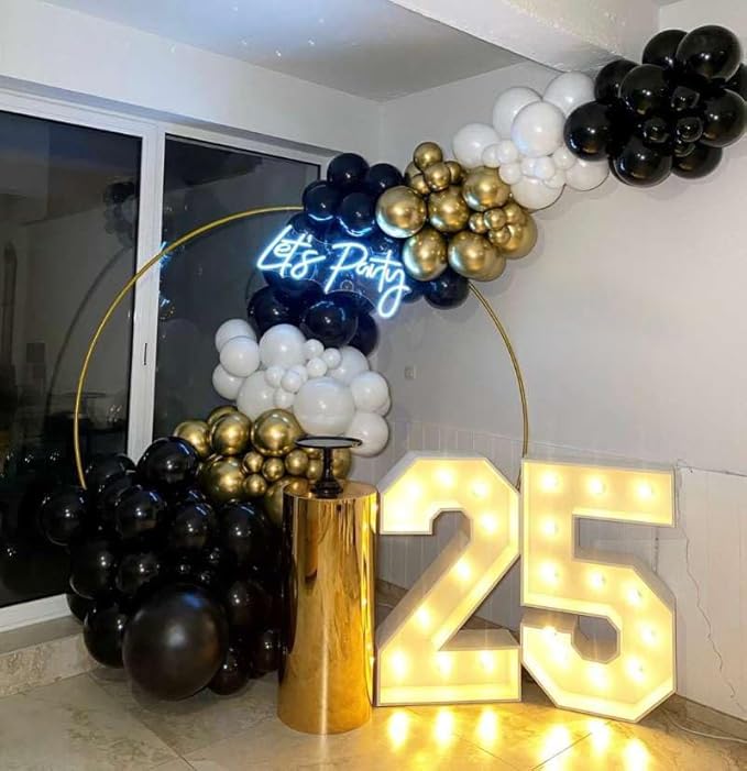 Black and Gold Balloon Arch Garland Kit with Star, 22 18 12 10 5in Different Size Black Metallic Gold White Latex Balloons for Birthday Anniversary 2026 Graduation New Year Party Decoration
