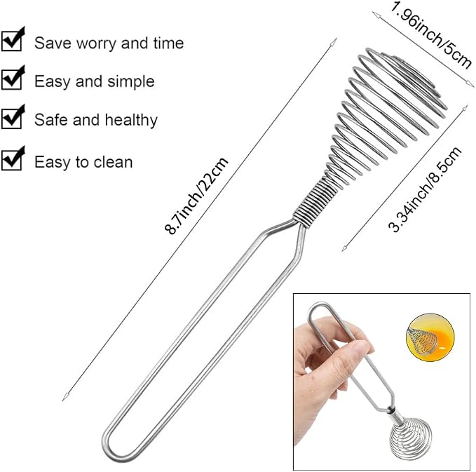Stainless Steel Spring Coil Whisk Set 2 Pack, Wire Whip Egg Beater, Kitchen Cookware Hand Mixer For Cooking, Mixing, Blending, Beating, Stirring, 8.7 Inch