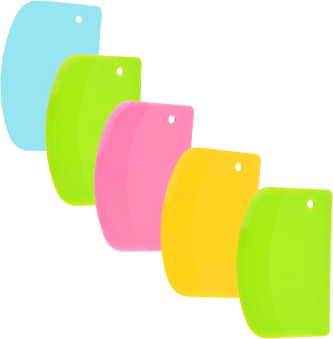 5 Pack Dough Scraper, 5.3 x 3.6 Inch Plastic Bench Scraper, Bowl Spatula, Kitchen Pastry Cutter Tool for Bread Dough, Pastry, Pizza, Baking Cake (Green,Pink,Yellow,Light Blue)