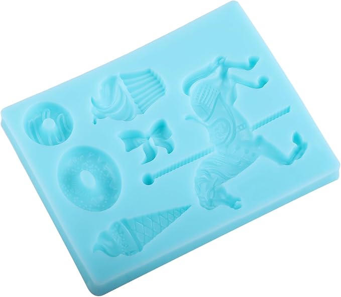 Carousel Horse Fondant Molds Ice Cream Doughnut Silicone Chocolate Molds for Cake Decorating Cupcake Topper Candy Gum Paste Polymer Clay