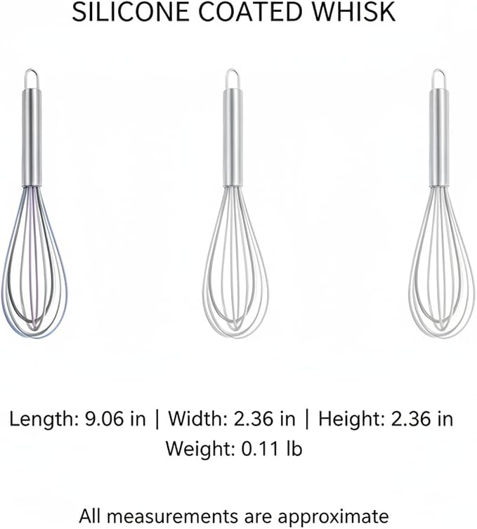 Silicone Coated Whisk, Stainless Steel Wire Balloon Whisk for Non-Stick Cookware, Mixing Tool for Eggs Batters and Sauces (1 PC)