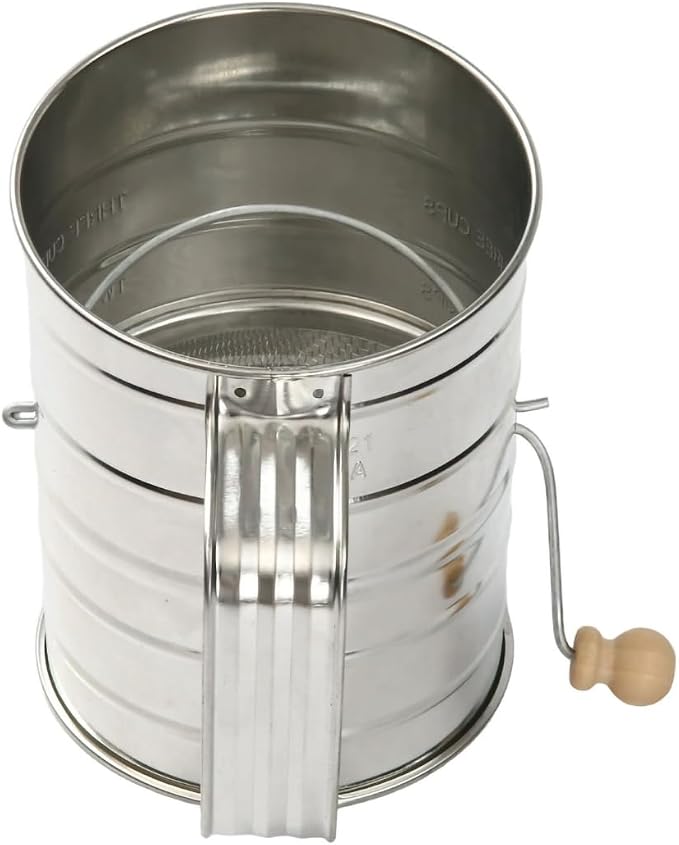 3 Cup Flour Sifter for Baking Fine Mesh Rotary Hand Crank with Loop Agitator for Quick Sifting, Flour Sifter Powered Sugar Stainless Steel 2 Wire Agitator