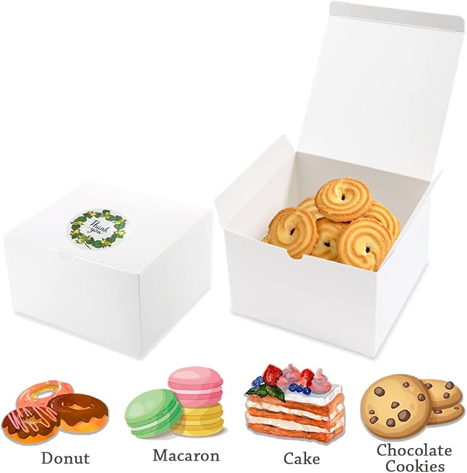 Frantis 24 Pack 3x3x3 Inch White Gift Boxes with Lids, Small Favor Boxes for Party Favors, Candies, Cookies, Christmas, Weddings & Valentine’s Day, Easy to Assemble with Thank You Stickers