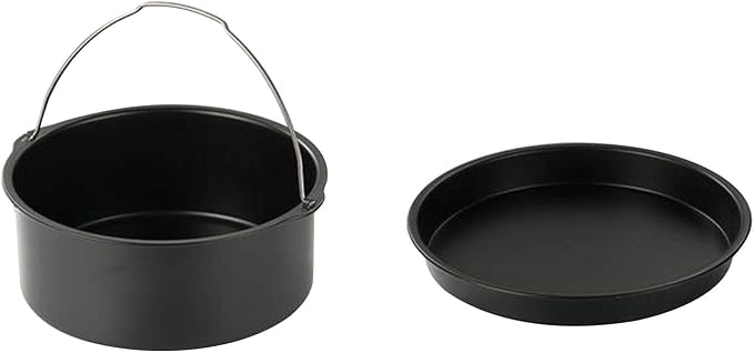 2pcs/set Universal Air Fryer Accessory Set, Include Steel Air Fryer Pizza Pan and Baking Cake Barrel, Nonstick Coating, Air Fryer Baking Pan For Gourmia