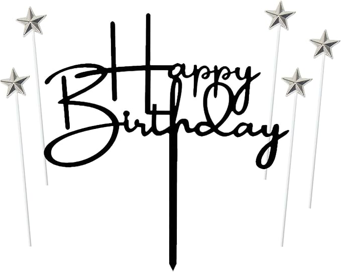 Black Happy Birthday Cake Topper Cake Cupcake Topper Decoration Birthday Cake Decorations Supplies(Black 8)