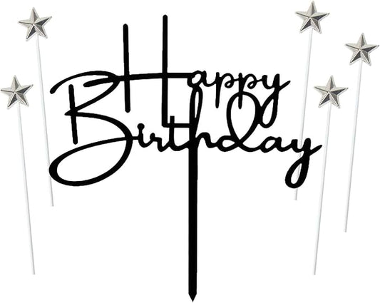 Black Happy Birthday Cake Topper Cake Cupcake Topper Decoration Birthday Cake Decorations Supplies(Black 8)