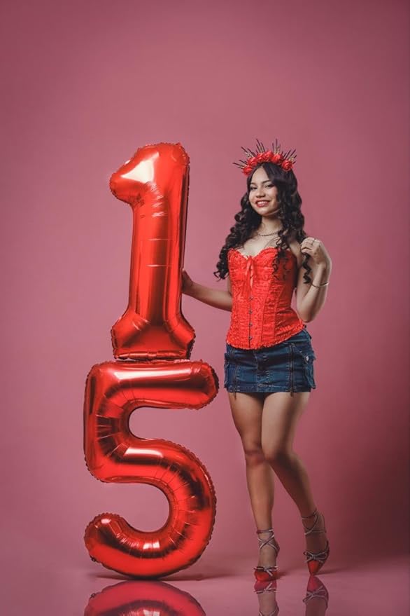 40 Inch 25 Numbers Balloon, Happy 25th Birthday Decorations for Women, Red Foil Large Ballon for 2 5 25 52 Birthday Party Wedding Anniversary Supplies