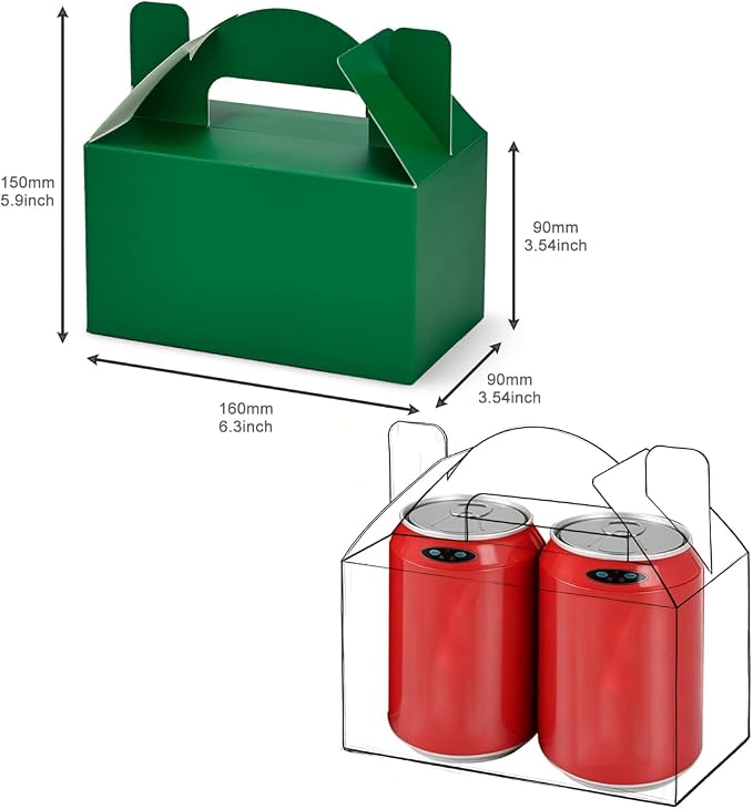 Aosric Small Green Gable Boxes 3.5 x 3.5 x 6.3 In, 30 Pack | Premium Cardstock Party Favor Boxes with Handles for Christmas, St. Patrick's Day, Treats, Bakery, Cookies & Gift Packaging