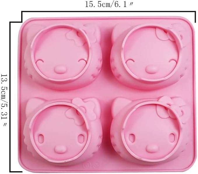 INKU 4 Cups Hello Kitty Silicone Fondant Cake Mold,Ice mold,Chocolate tray,Birthday Cake Decoration 4 Inch silicone Cake mold soap cake chocolate decorations